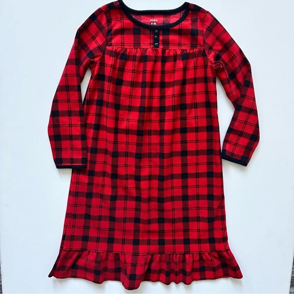Carter's Red Plaid Girls Nightgown Pajama Size 6-7